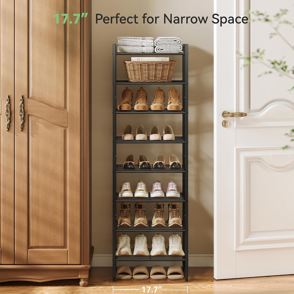 Nunsino Narrow Shoe Rack, 8-Tier Metal Shoe Organizer,Tall Shoe Shelf with An...