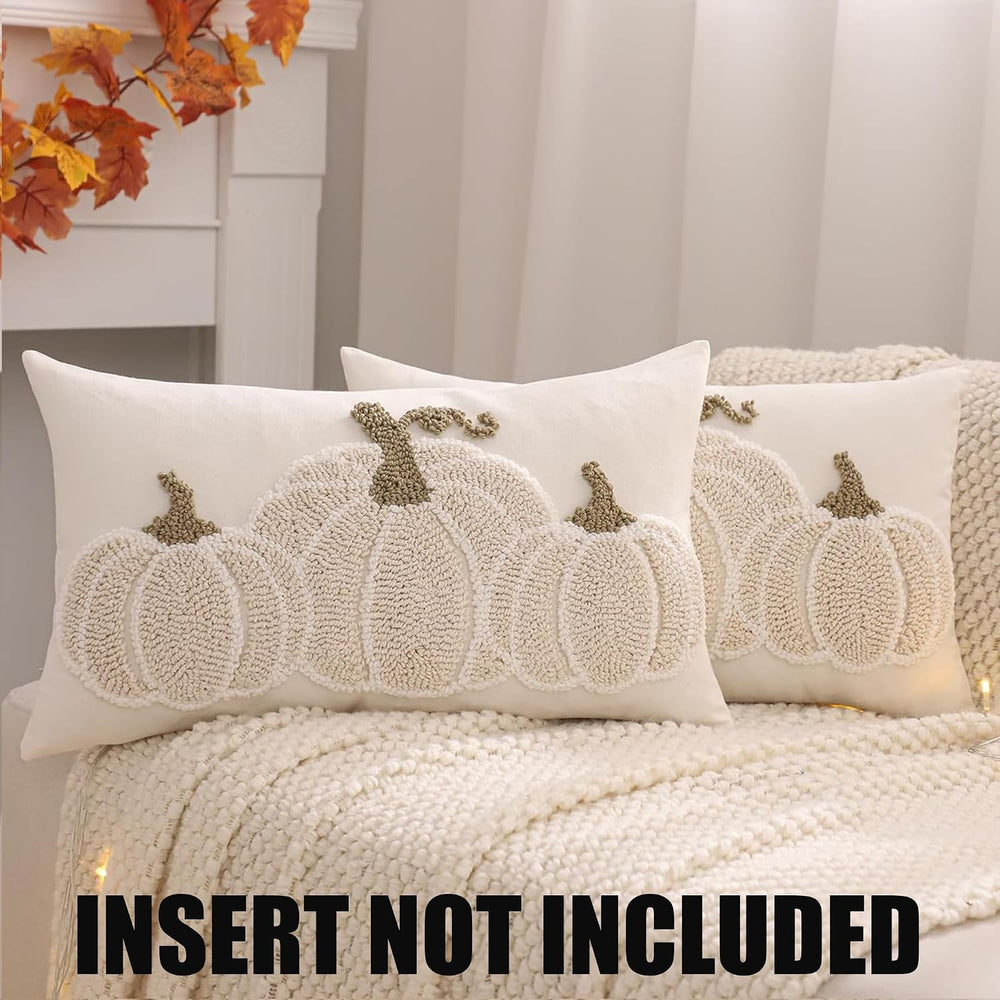 Fall Thanksgiving Pillow Covers 12x20 inch Set of 2 Beige Pumpkin