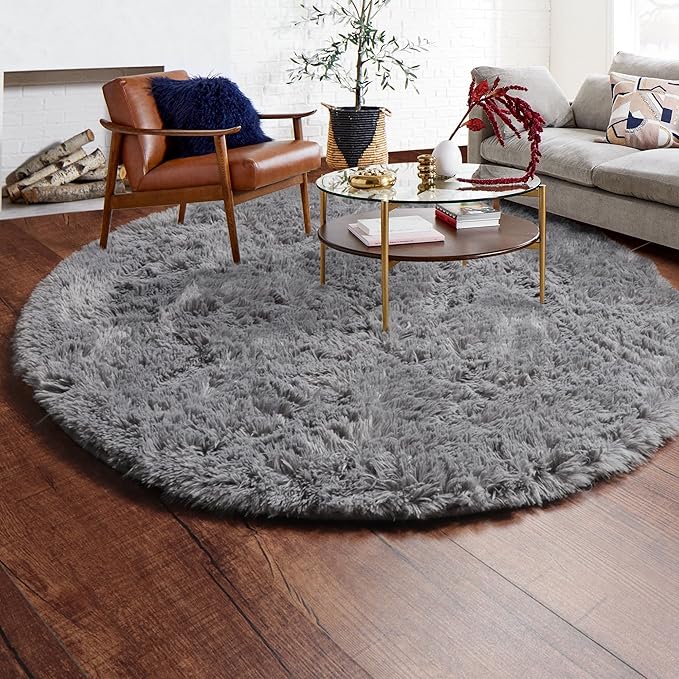 ONASAR Grey Round Area Rugs 6ft, Fluffy Gray Soft Bedroom Circle Rug - Image 9