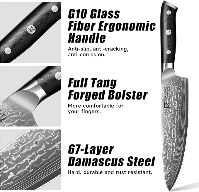 KEEMAKE Damascus Kitchen Knife Set, 67 Layers Damascus Chef Knives, Gift Box - Image 5