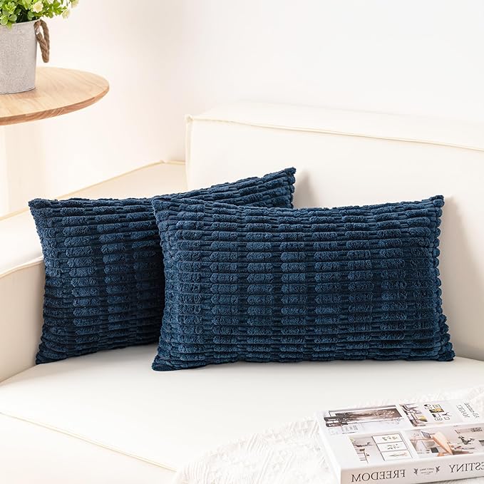 Pack of 2 Corduroy Decorative Throw Pillow Covers 12x20 InchSoft Boho Striped by Unknown