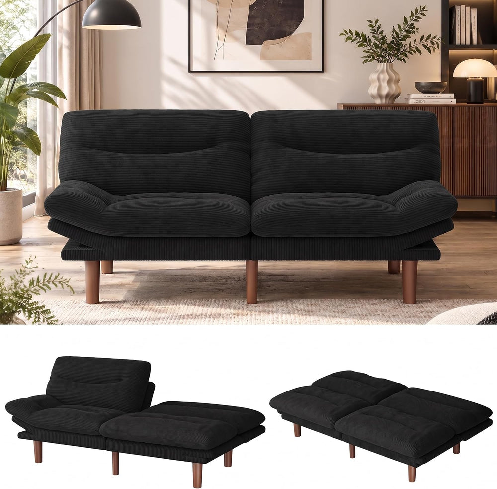 Marsail 66.02" Futon Sofa Bed, Small Convertible Sleeper Couch, Jet Black