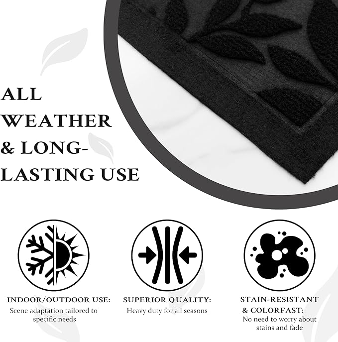 Black Leaves Outdoor Indoor Entrance Doormats, Absorbent Durable Heavy Duty - Image 6