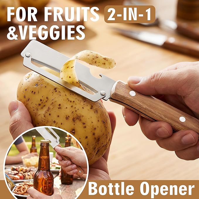 2 Pack Vegetable Peeler, with Wooden Handle & Bottle Opener, Stainless Steel - Image 7