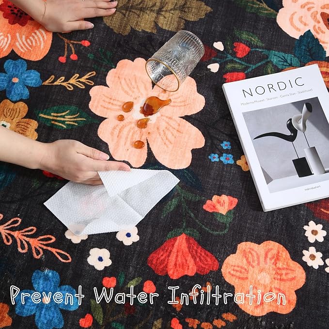 Rugcomf Round Rug 6ft Washable Circle Rug Non Slip Low Pile Boho Floral Small - Image 2
