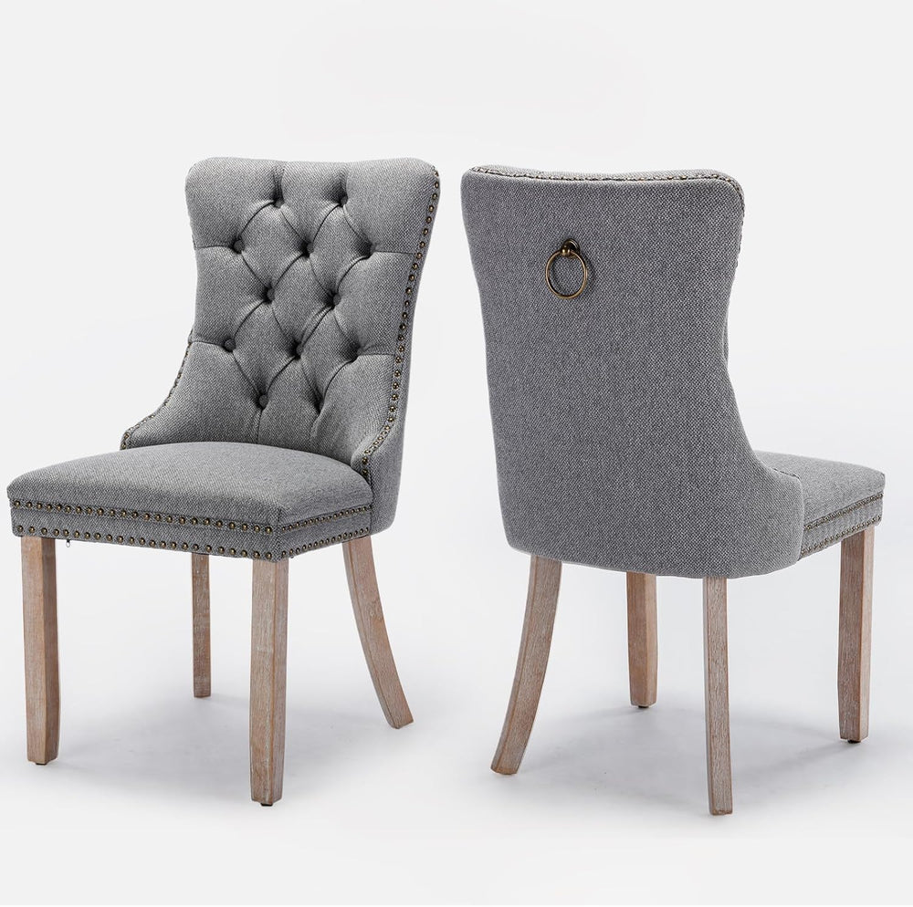 Linen Upholstered Dining Chairs Set of 2, Modern Style Kitchen Side Chairs wi...