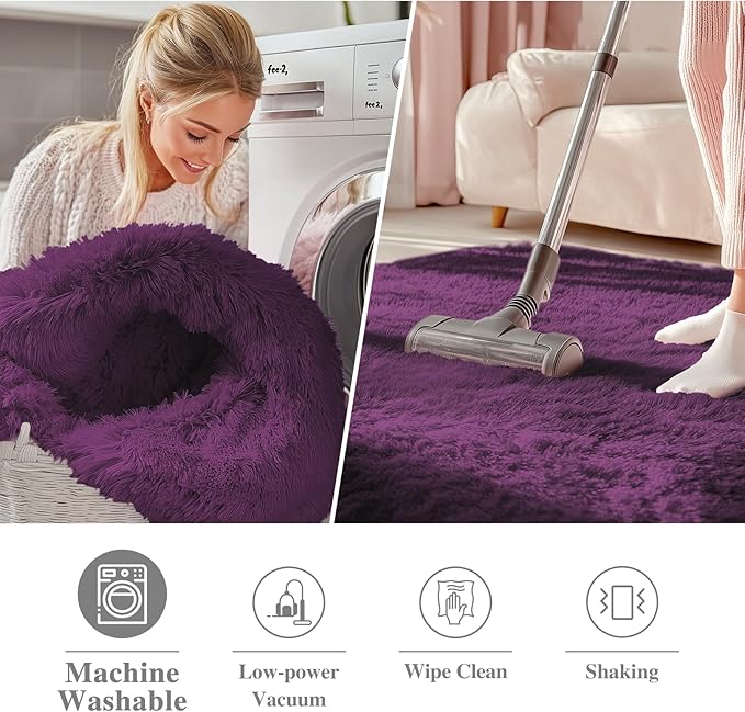 OLANLY Dark Purple Round Rugs for Bedroom - Image 3
