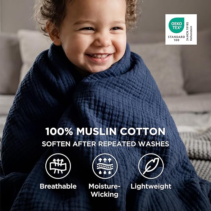 Bedsure 100% Cotton Muslin Blanket King Size - Image 2