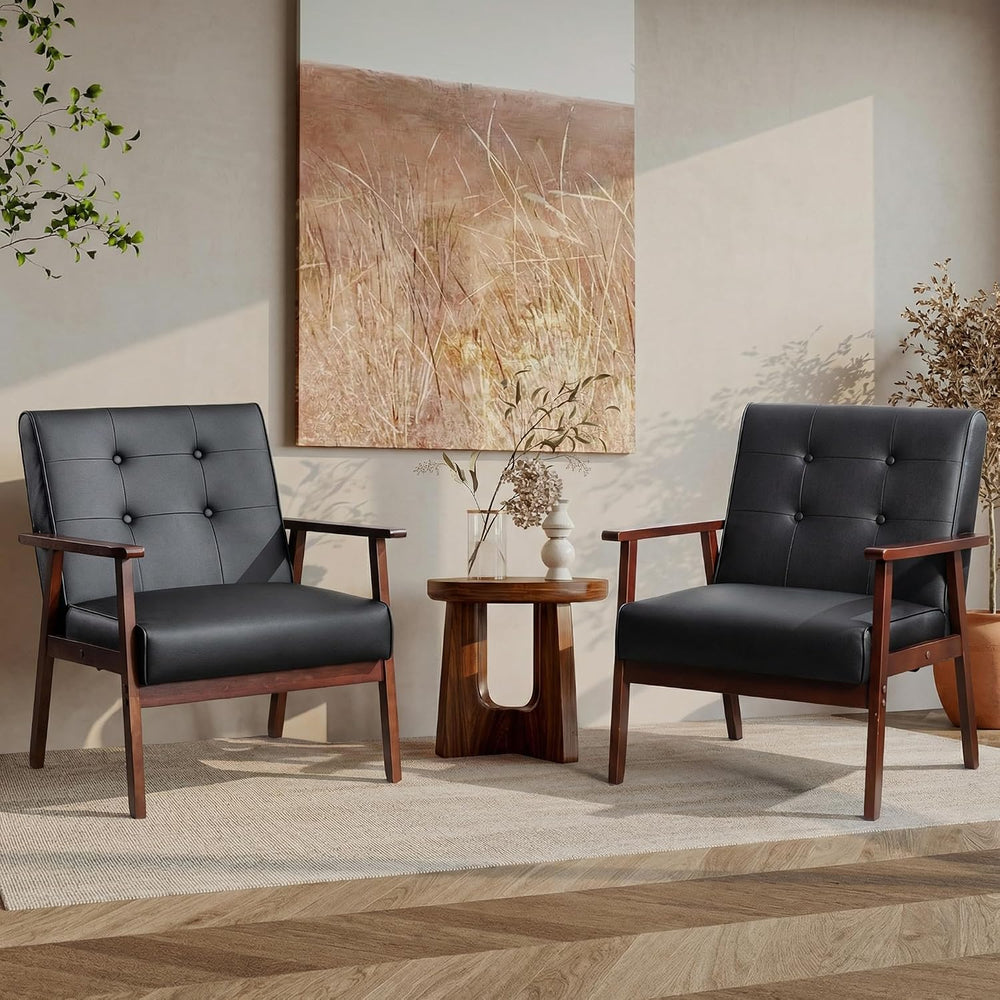 JIASTING Mid-Century Modern Leather Accent Chair Set of 2