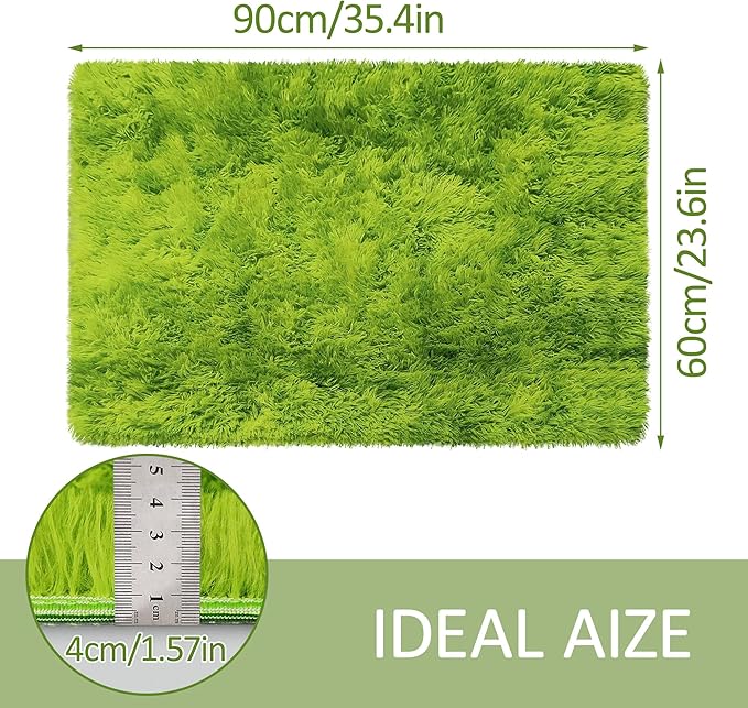 Small Tie-Dyed Area Rug for Bedroom 2x3 Mini Green Fluffy Rug Mat Bedside Throw - Image 2