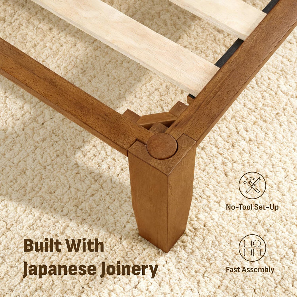 Softa Mikor Queen Japanese Joinery Bed Frame, Solid Wood, No-Tool Setup