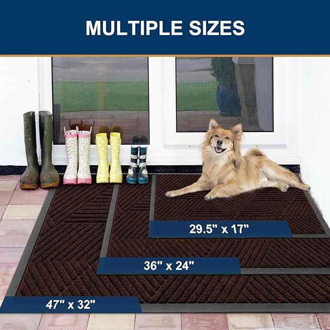 Smiry Front Door Mat Outside Entrance, Heavy Duty Sturdy Natural Rubber Doormat - Image 2