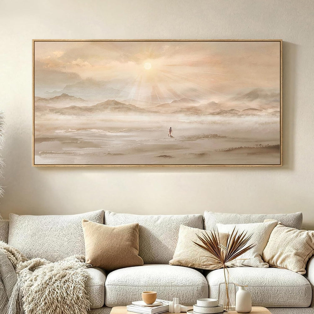 Extra Large Framed Christian Wall Art, Jesus Leaves the 99 Sheep, 28x57 In