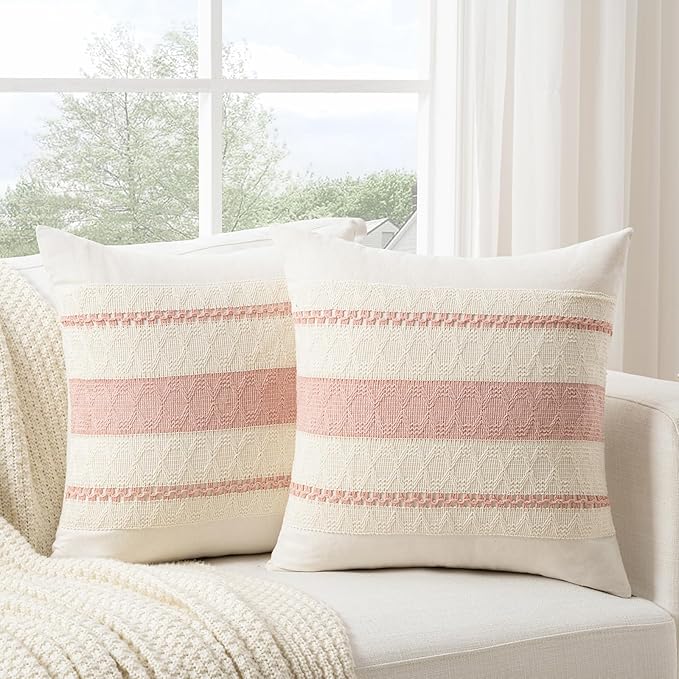 Fancy Homi Set of 1 Boho Pink Decorative Throw Pillow Cover 22x22 Inch - Image 2