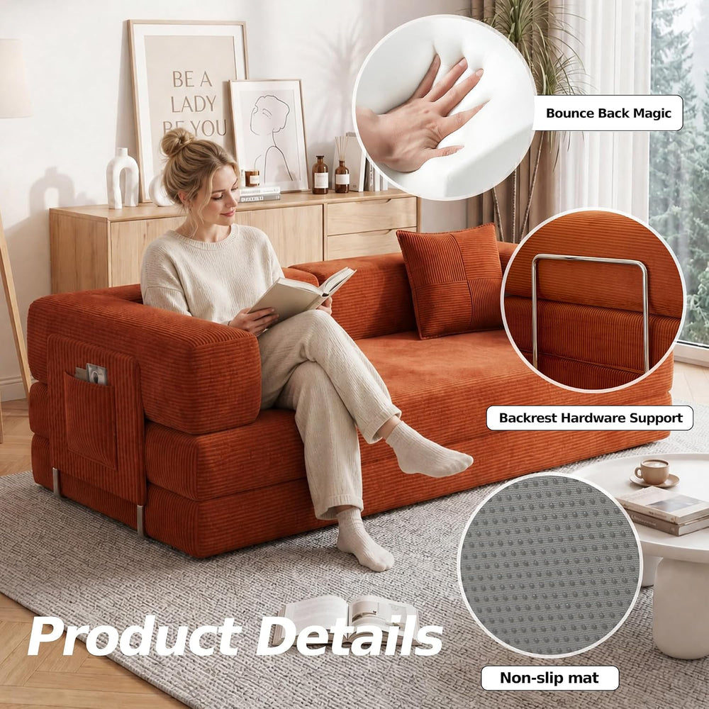 77" Convertible Futon Sofa Bed, Boneless Floor Couch for Living Room