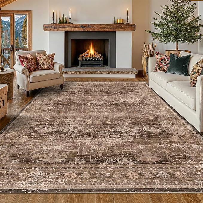Hazo Haus Boho Taupe Brown Living Room Rug 8x10 by HazoHaus