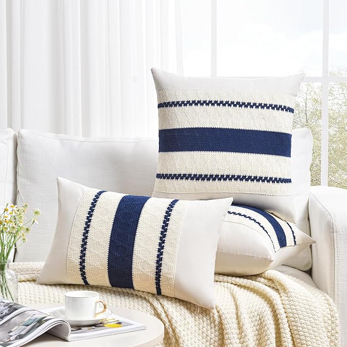 Fancy Homi Set of 1 Navy Blue Lumbar Decorative Throw Pillow Covers 16x24 Inch - Image 6