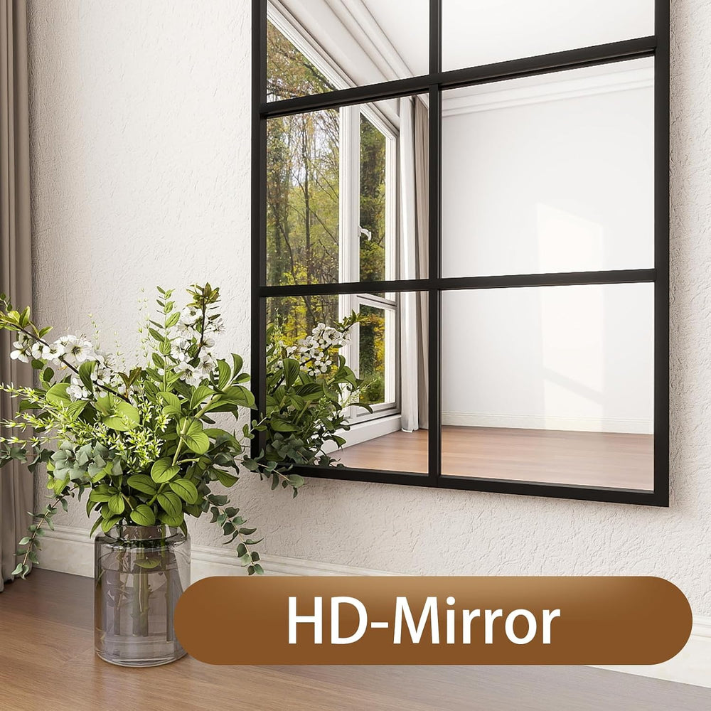 Floor Full Length Mirror, Arch Top Window Pane Mirror, 56"x22" Black