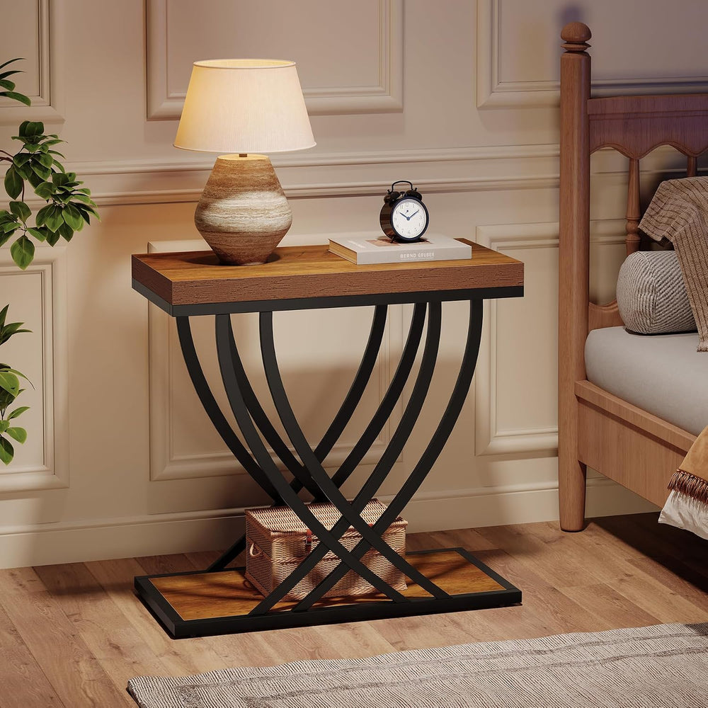 Tribesigns Side Table, 2-Tier Narrow End Table for Living Room, Industrial Ni...