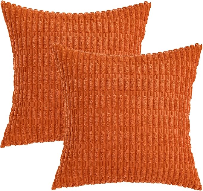 MIULEE Pack of 2 Orange Corduroy Decorative Pillow Covers 16x16 Inch Soft Boho - Image 6