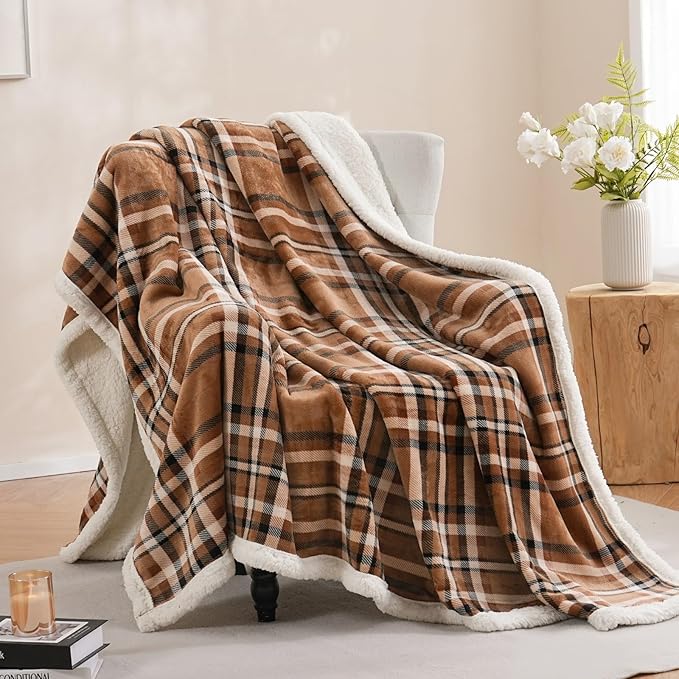 PU MEI Sherpa Fleece Throw Blanket 60" x 80" Reversible Plush Fluffy Large Big by HOME