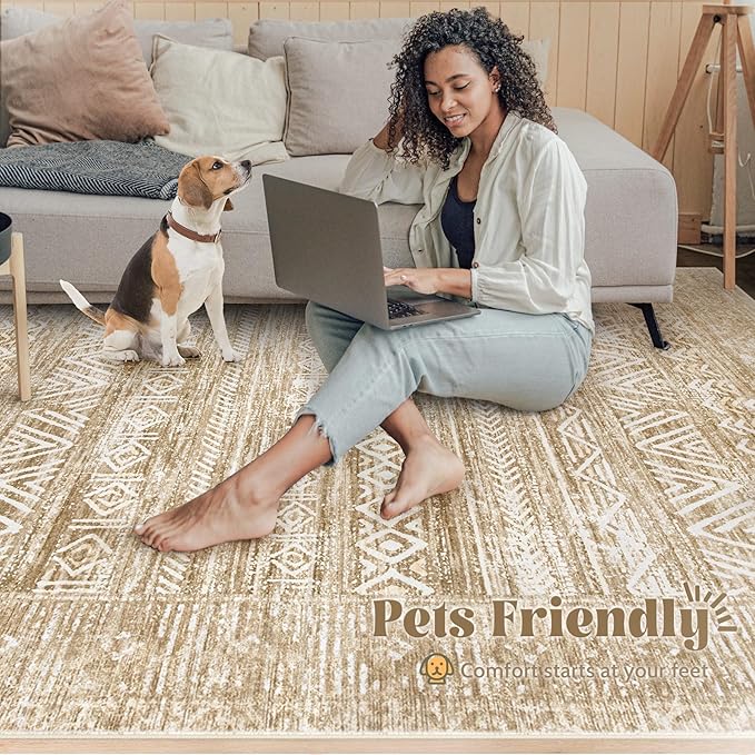 Living Room Rugs 9x12: Washable Moroccan Geometric Boho Rug Farmhouse Non Slip - Image 5