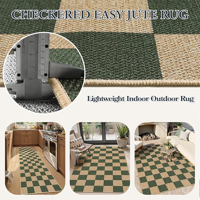 Lahome Checkered Easy Jute Dining Room Rug, 5x7 Indoor Outdoor Rugs - Image 6