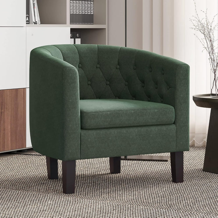 BELLEZE Green Accent Chairs for Living Room, Elegant Arm Chair Upholstered Tufted Barrel Chair Club Chair for Bedroom with Sturdy Legs and Linen Fabric - Berlinda (Green)