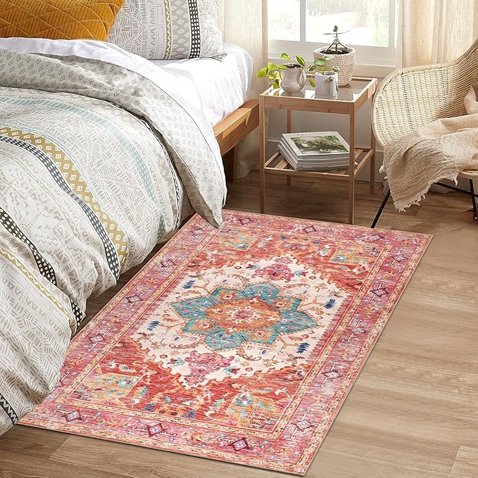 Yamaziot Washable Area Rug for Bedroom, 3x5 Non-Slip Boho Vintage Living Room - Image 5