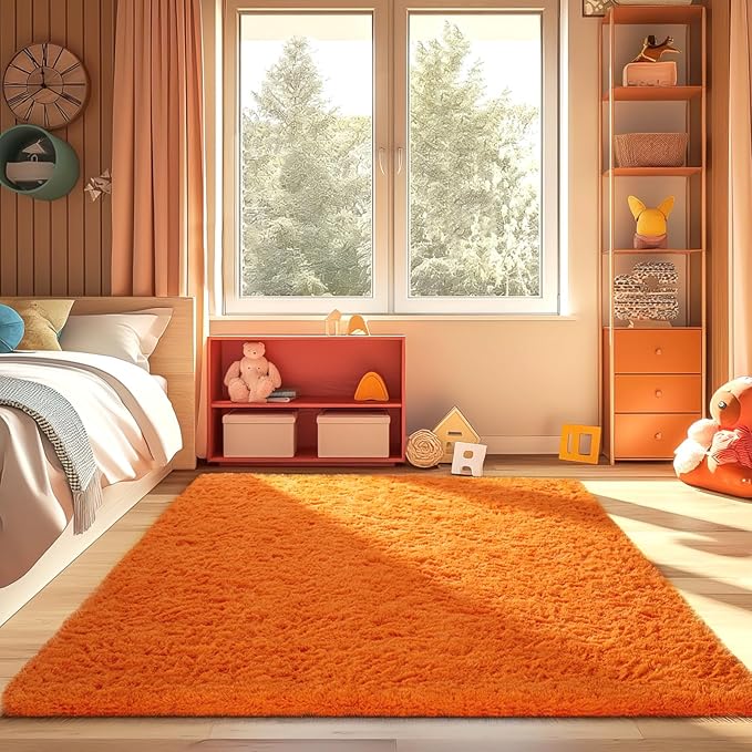 Ophanie Orange Fall Rugs for Bedroom Living Room, Fluffy Fuzzy Furry Carpet - Image 5