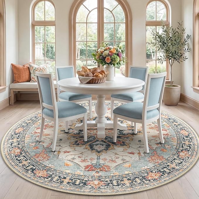 RELEANY Area Rugs 7ft Washable Non-Slip, Floral Vintage Distress Print Pattern by RELEANY