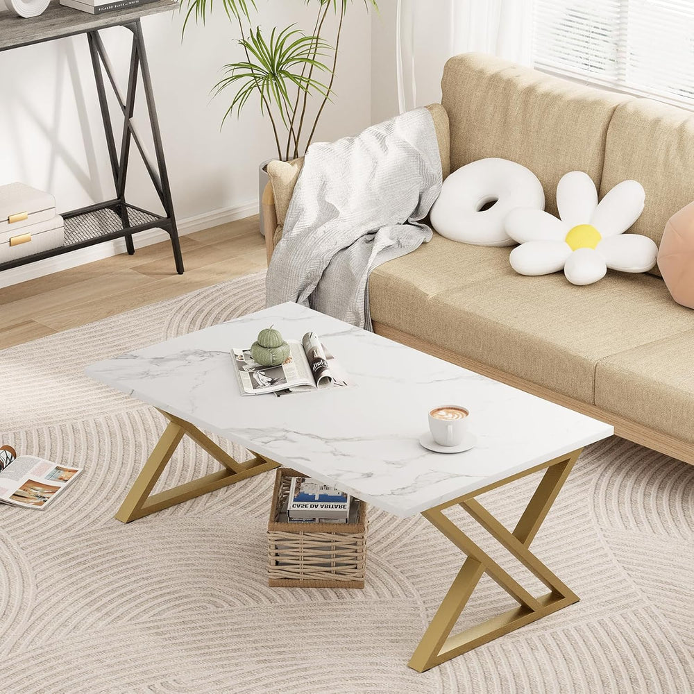 Wolawu Coffee Table Living Room Table White Center Table, Simple Modern Faux ...