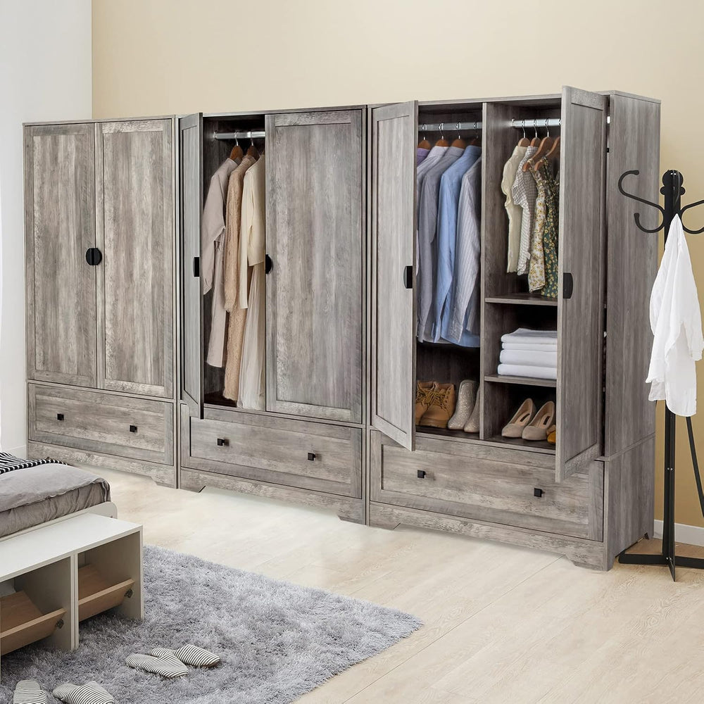 VINGLI Wide Armoire Wardrobe Closet with Hanging Rod, Adjustable Shelves and ...