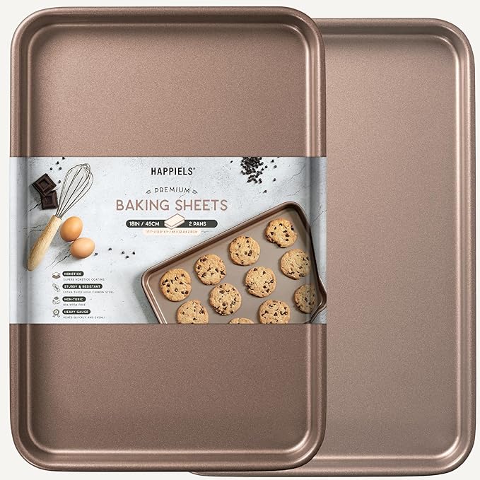 HAPPIELS Nonstick Baking Sheet Set of 2 | PFOA & BPA Free Non Toxic Carbon by HAPPIELS