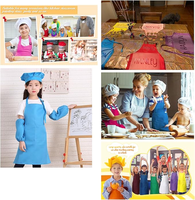 Kids Apron Set Chef Hat Sleeve Outfit Costume Toddler Girl Boy Aprons Cooking - Image 6