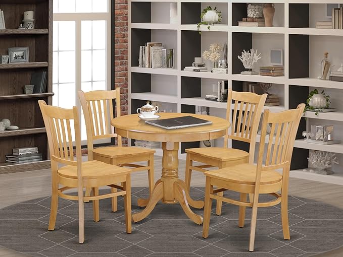 East West Furniture ANGR5-OAK-W 5 Piece Kitchen Table & Chairs Set Includ...