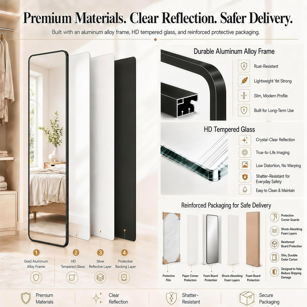SCWF-GZ 47x14 Full Length Mirror Over the Door,Wall Mounted/Rope Hang Black