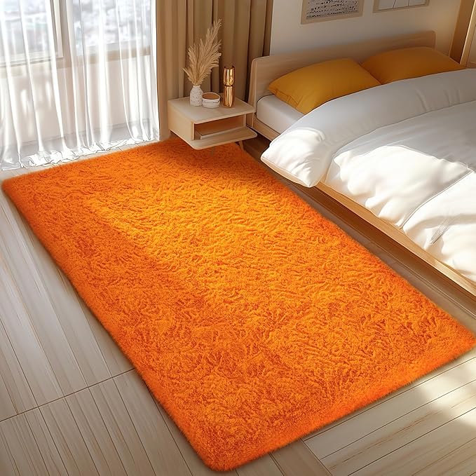 Ophanie Orange Fall Rugs for Bedroom Living Room, Fluffy Fuzzy Furry Carpet - Image 7