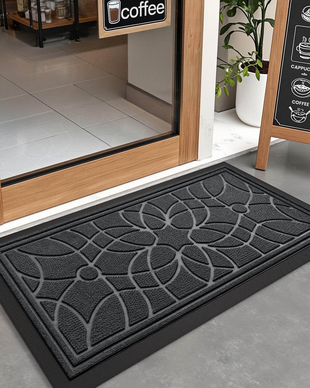DEXI Front Door Mat Outside Entrance 24x36, Heavy Duty Non Slip, Grey