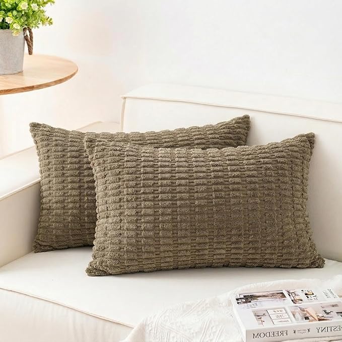 Pack of 2 Corduroy Decorative Throw Pillow Covers 12x20 InchSoft Striped Pillow by Unknown