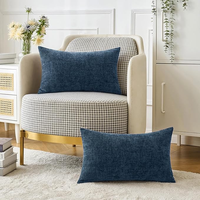 MIULEE Pack of 2 Blue Throw Pillow Covers 12x20 Inch Soft Chenille Lumbar - Image 5