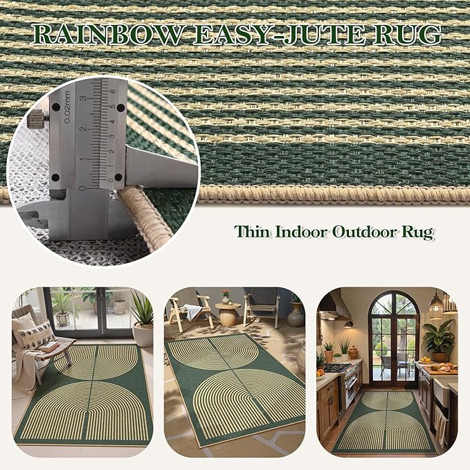 Lahome Enfys Modern Rainbow Easy Jute Entry Rug, 3x5 Washable Outdoor Patio - Image 4