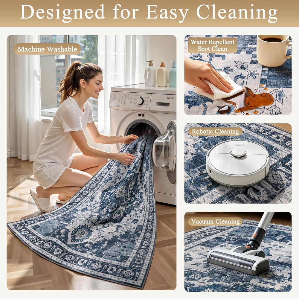 8x10 Area Rugs Living Room Rug: Soft Vintage Washable Rug