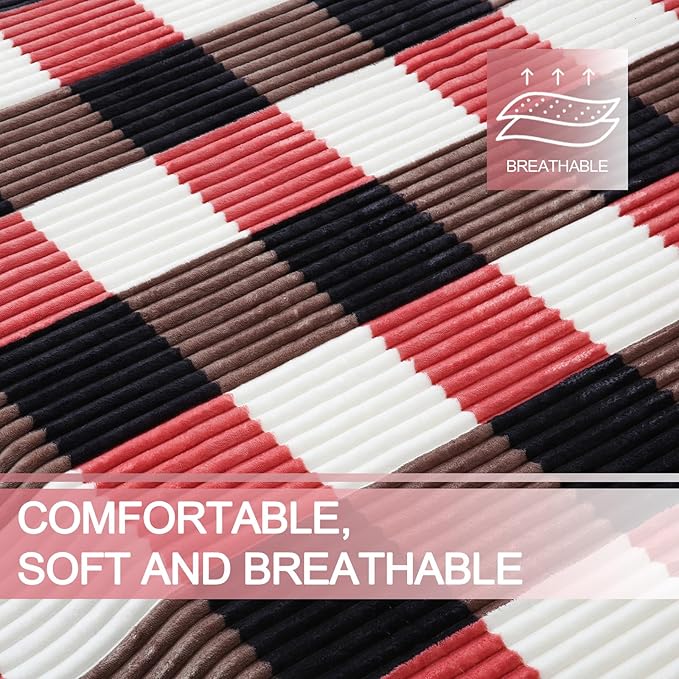 PU MEI Sherpa Blanket Twin Plaid Thick Bed Blanket, 60”*80” Super Soft Flannel - Image 4