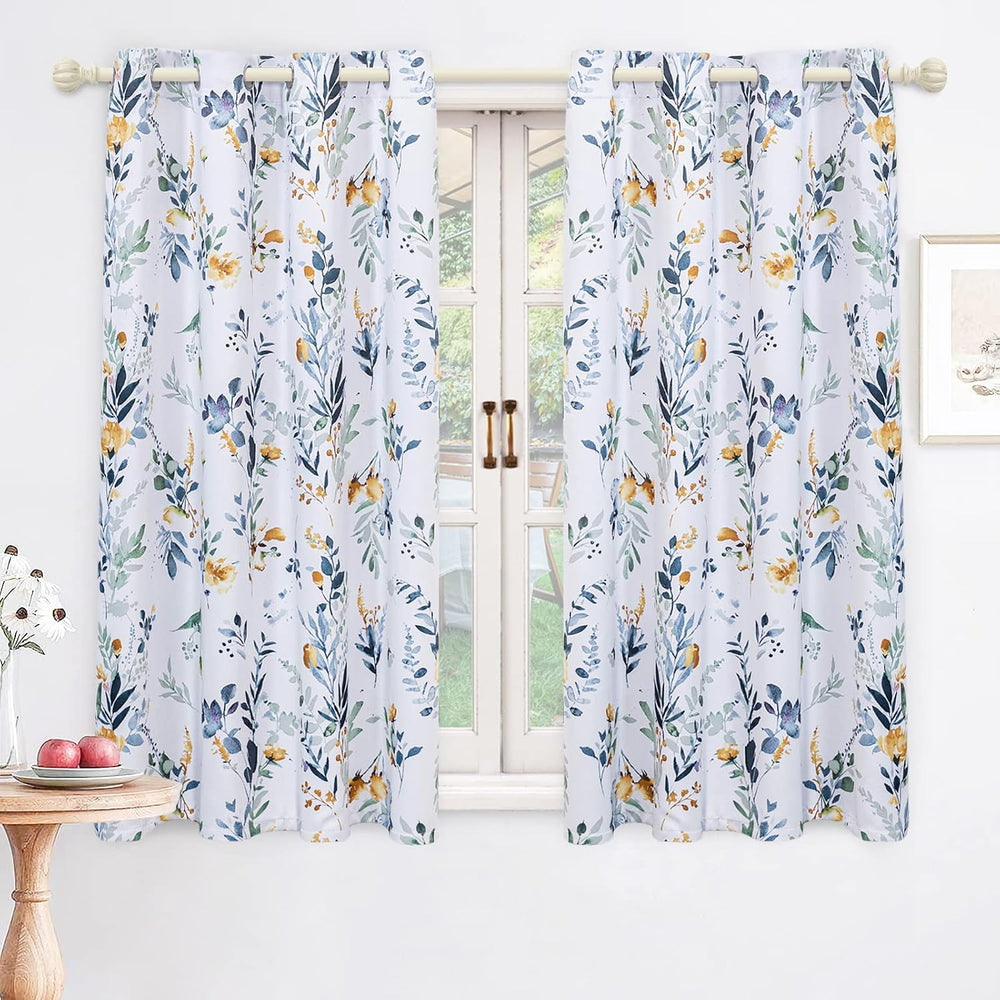 MYSKY HOME Floral Blackout Curtains 45 inch Length 2 Panels Yellow and Blue