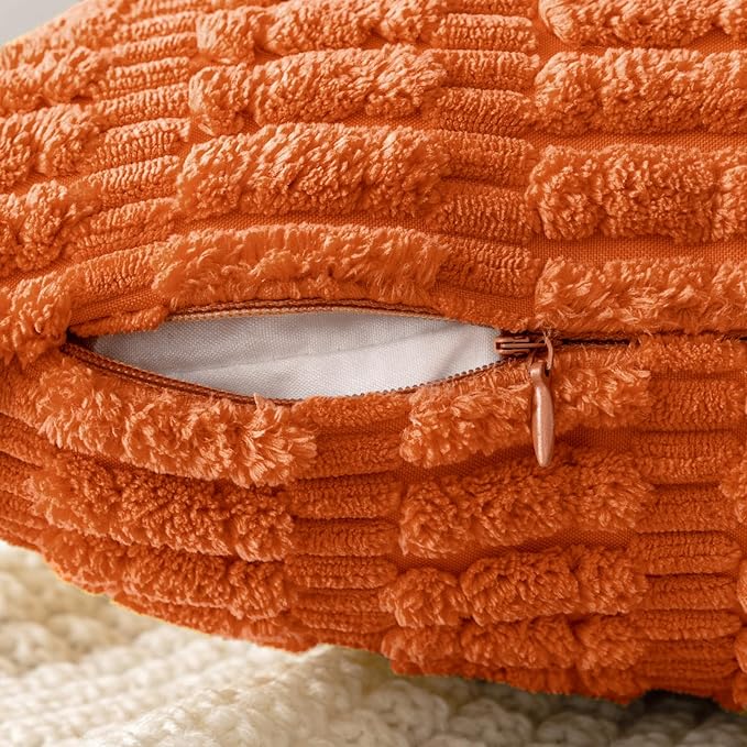 MIULEE Pack of 2 Orange Corduroy Decorative Pillow Covers 16x16 Inch Soft Boho - Image 3