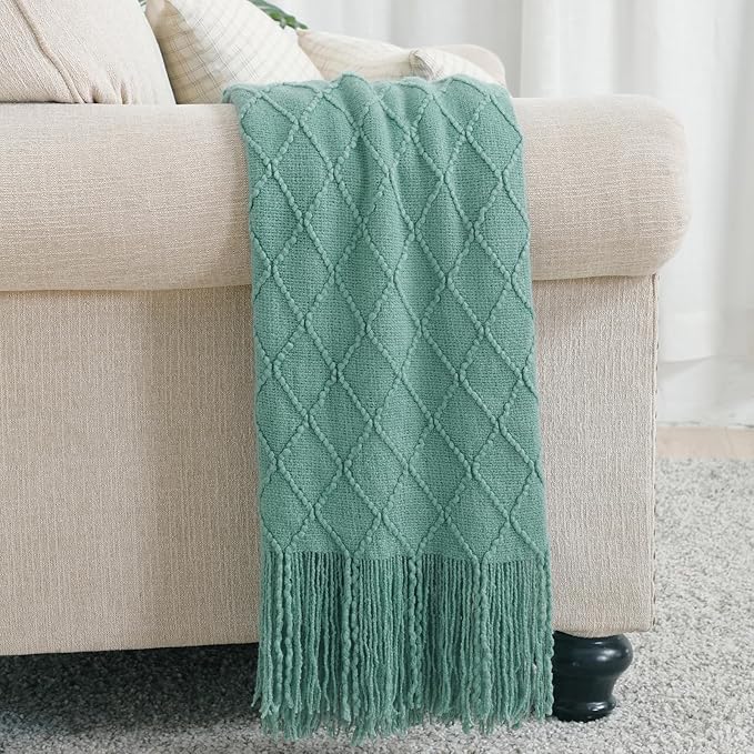 BOURINA Dark Cyan Throw Blanket 50 x90 Inches Textured Solid Soft Sofa Throw