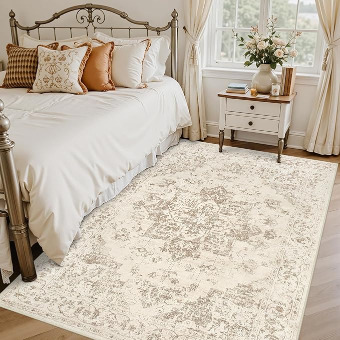 5x7 Area Rugs for Living Room: Vintage Boho Neutral Washable Rug Indoor Soft - Image 2