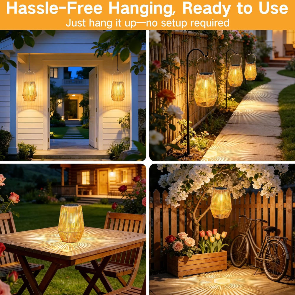 2 Pack Solar Lanterns Outdoor Waterproof, Hanging Rattan Woven Solar Lights w...