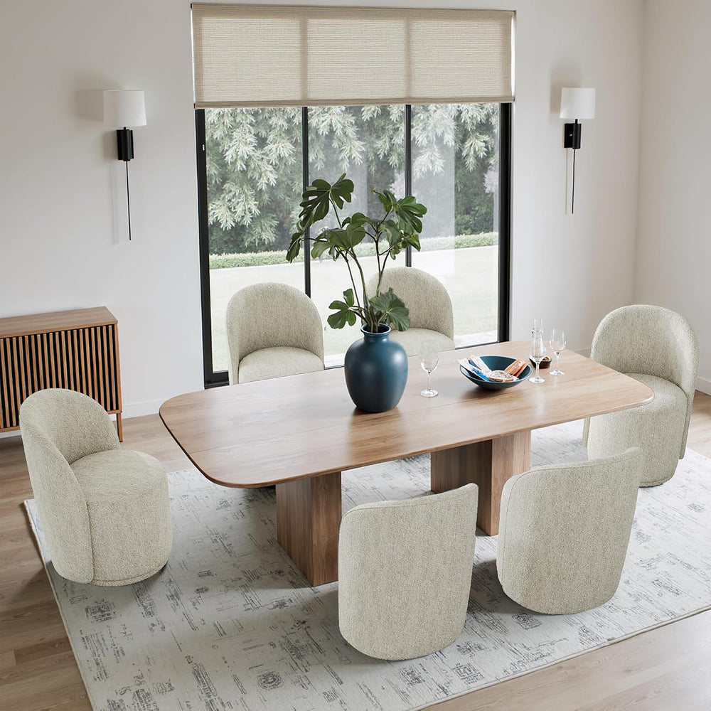 Swivel Dining Chairs Set of 6, Chenille Barrel Chair, Light Sand